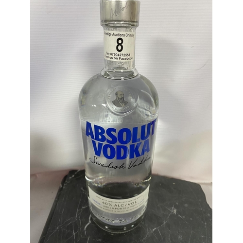 8 - BOTTLE OF ABSOLUT VODKA 40% 1LITRE