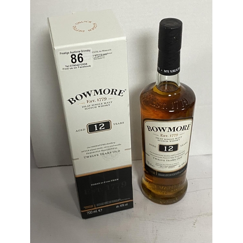 86 - BOWMORE 12 YEAR OLD SINGLE MALT WHISKEY 40% 70CL BOXED