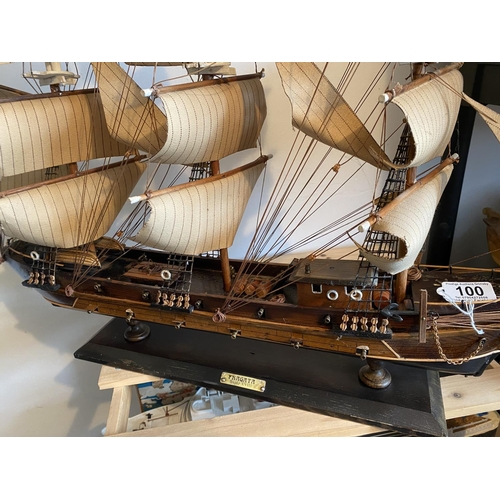 100 - STATIC SAILING SHIP WOODEN LENGTH 82CM WIDTH 10CM