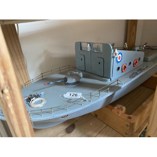 126 - MOTORIZED MILITARY SHIP LENGTH 82CM WIDTH 24CM