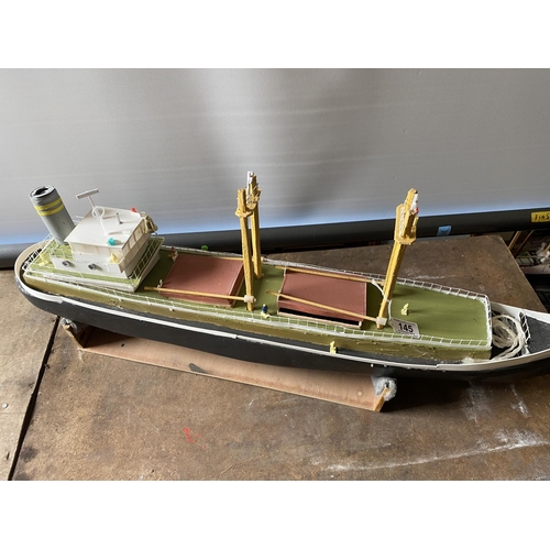 145 - MOTORIZED HOMEMADE CARGO SHIP LENGTH 88CM WIDTH 15CM