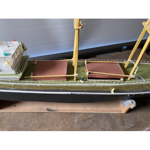 145 - MOTORIZED HOMEMADE CARGO SHIP LENGTH 88CM WIDTH 15CM