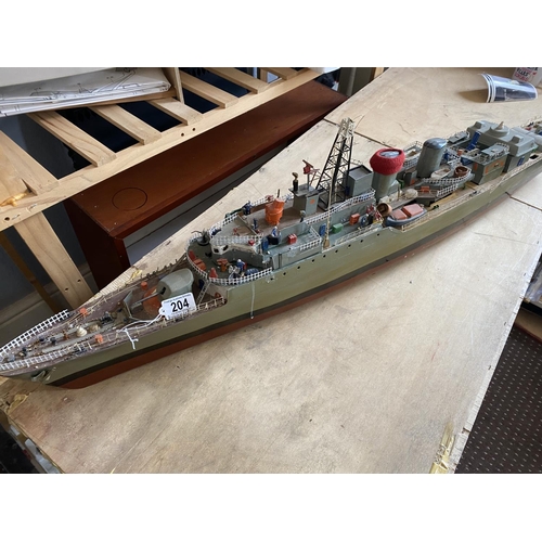 204 - MOTORIZED NAVAL BOAT LENGTH 114CM WIDTH 14CM