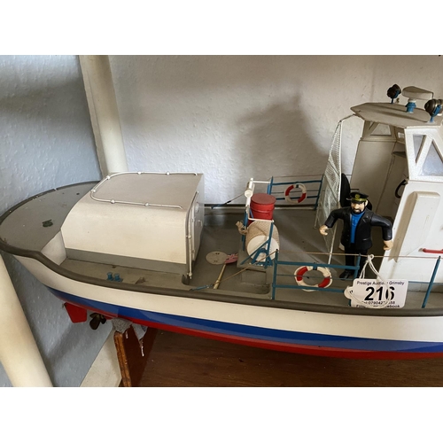 216 - MOTORISED WOODEN COASTGUARD BOAT LENGTH 72CM WIDTH 19CM