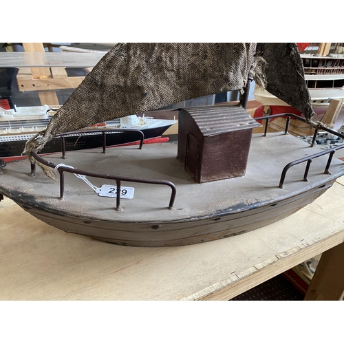 229 - STATIC TINPLATE YACHT LENGTH 49CM WIDTH 17CM