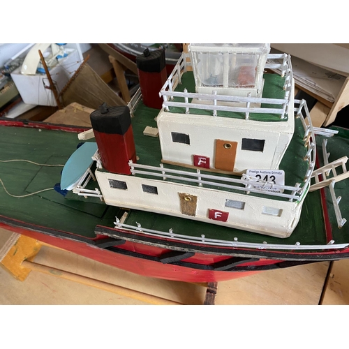 243 - MOTORIZED HOMEMADE SUPPLY BOAT LENGTH 86CM WIDTH 24CM