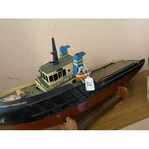 27 - MOTORIZED OIL RIG SUPPLY BOAT LENGTH 68CM WIDTH 18CM