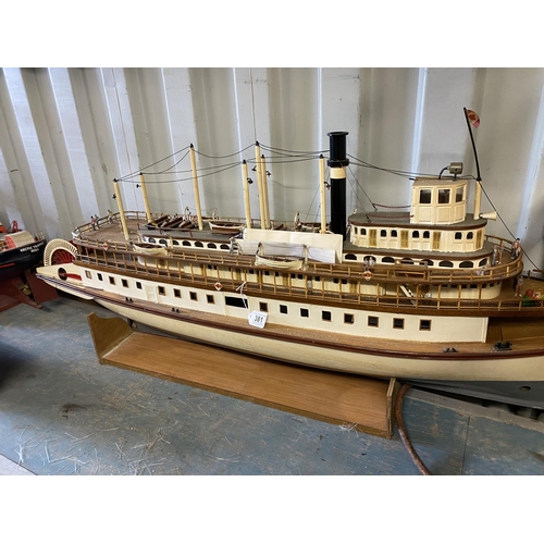 381 - MOTORIZED WITH LIGHTS PADDLE STEAMER LENGTH 144CM WIDTH 28CM