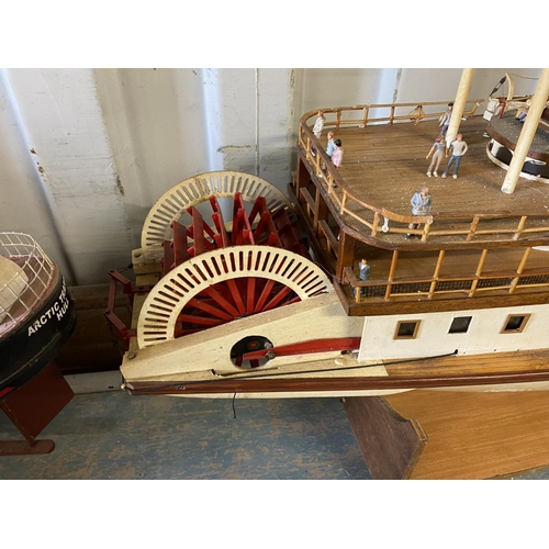 381 - MOTORIZED WITH LIGHTS PADDLE STEAMER LENGTH 144CM WIDTH 28CM