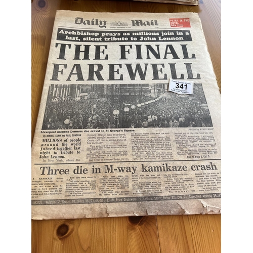 341 - Original 1980 daily mail john Lennon final farewell headline