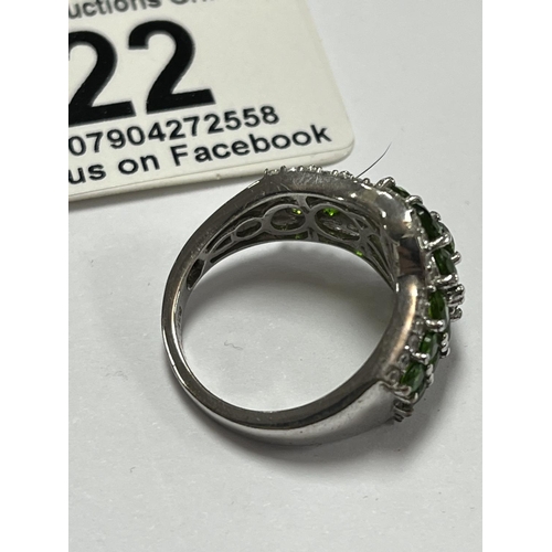 22 - STERLING SILVER TV CHANNEL GREEN STONE RING SIZE O