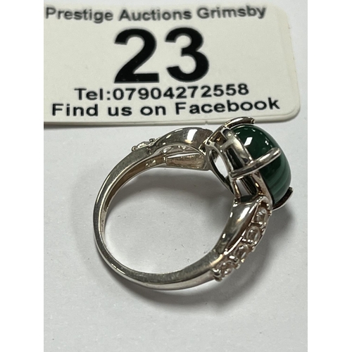 23 - STERLING SILVER TV CHANNEL GREEN STONE RING SIZE N