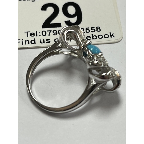 29 - STERLING SILVER TV CHANNEL BLUE STONE RING SIZE N