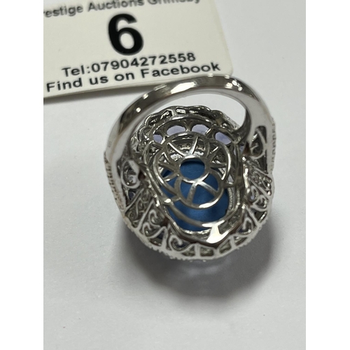 6 - STERLING SILVER RING GEMS TV WITH BLUE STONES SIZE M