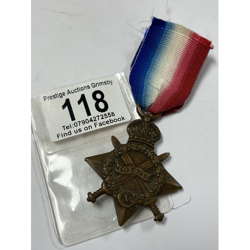 118 - WORLD WAR 1 STAR MEDAL TO L-26394 DVR WESTON R.F.A