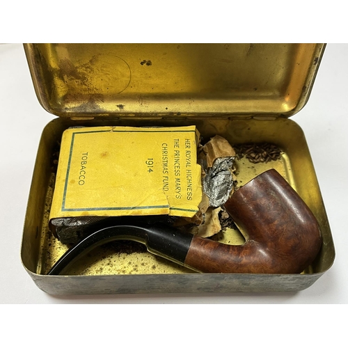 119 - QUEEN MARY TIN WITH PART TOBACCO & PIPE