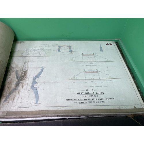 268 - M R RAILWAYS BRIDGE DRAWINGS FROM WEST RIDING LINES (DATE LATE 1800'S) AGE RELATED DAMAGE EXTREMELY ... 