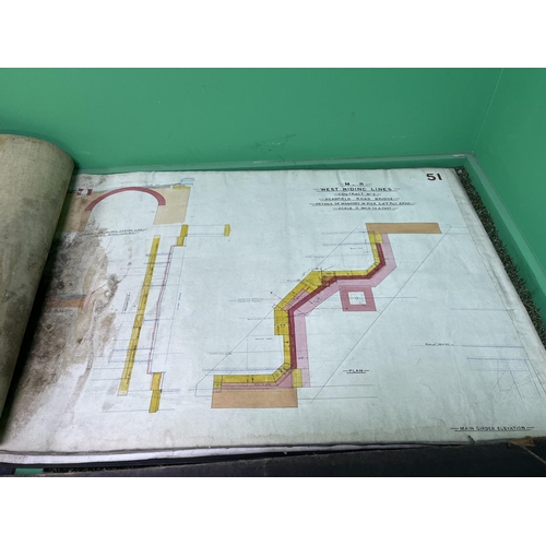 268 - M R RAILWAYS BRIDGE DRAWINGS FROM WEST RIDING LINES (DATE LATE 1800'S) AGE RELATED DAMAGE EXTREMELY ... 