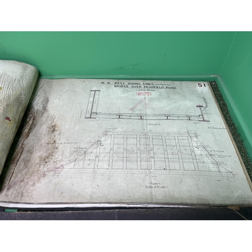 268 - M R RAILWAYS BRIDGE DRAWINGS FROM WEST RIDING LINES (DATE LATE 1800'S) AGE RELATED DAMAGE EXTREMELY ... 