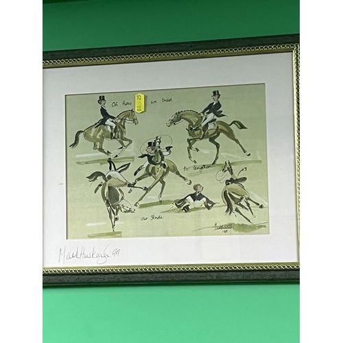 338 - A PAIR OF WATERCOLOUR PRINTS DEPICTING HUNTING BY MARK HUSKINSON THESE PRINTS MEASURE 15.5