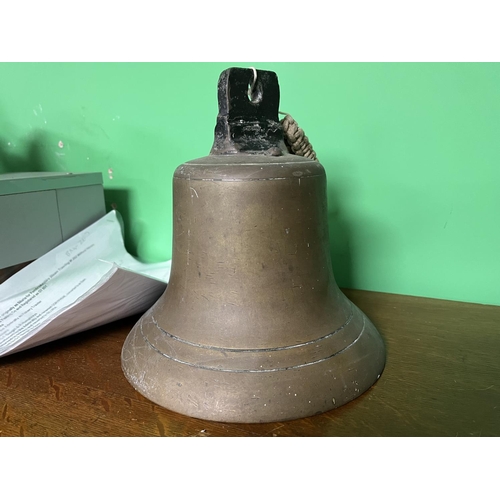 346 - AN ORIGINAL BRASS SHIPS BELL FROM GRIMSBY STEAM TRAWLER, NAME IS SILURIA, SHIPS NUMBER GY801, BUILT ... 