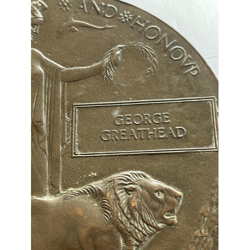 56 - DEAD MANS PENNY NAMED TO LANCE CORPORAL GEORGE GREATHEAD 14055 LINCOLNSHIRE REGIMENT