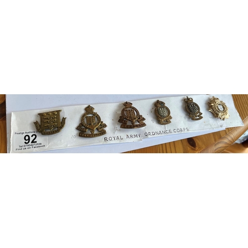 92 - 6 ROYAL ARMY ORDANCE BADGES