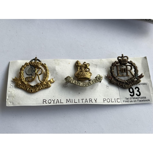 93 - 3 ROYAL MILITARY POLICE BADGES