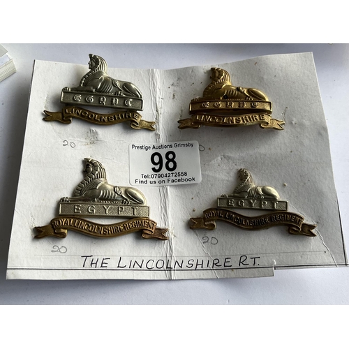 98 - 4 X THE LINCOLNSHIRE REGIMENT BADGES