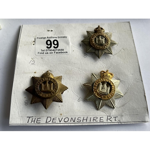 99 - 3 X THE DEVONSHIRE REGIMENT BADGES