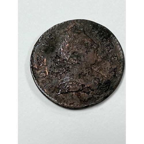 1 - 1773 HALF PENNY, DATE NUMERALS FROM FARTHING PUNCHES UNRECORDED X RARE (RIVER FIND-PITTED)