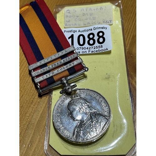 1088 - Q.S AFRICA 7004 PTE W PRINCE RL LANC REGIMENT WITH CLASPS/MEDAL HAS COME AWAY AS SEEN