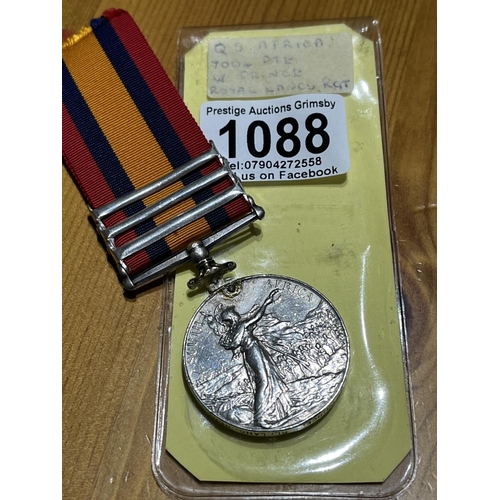 1088 - Q.S AFRICA 7004 PTE W PRINCE RL LANC REGIMENT WITH CLASPS/MEDAL HAS COME AWAY AS SEEN