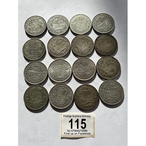 115 - 16 X PRE 1947 HALF CROWNS IN VARYING CONDITIONS 222 GRAMS
