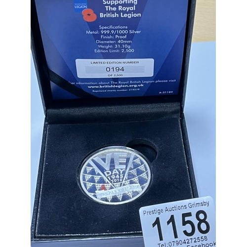 1158 - V E DAY SILVER PROOF COIN 31G