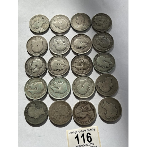 116 - 20 X PRE 1920 HALF CROWNS IN VARYING CONDITIONS 275 GRAMS