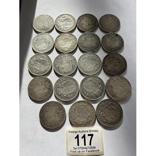 117 - 19 X PRE 1920 HALF CROWNS IN VARYING CONDITIONS 264 GRAMS