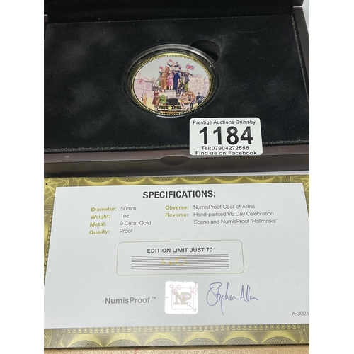 1184 - 1OZ 9CT GOLD VE DAY CELEBRATION COIN IS WHAT IS STATED ON THE DERTIFICATE WITH IT BUT WE BELIEVE THA... 