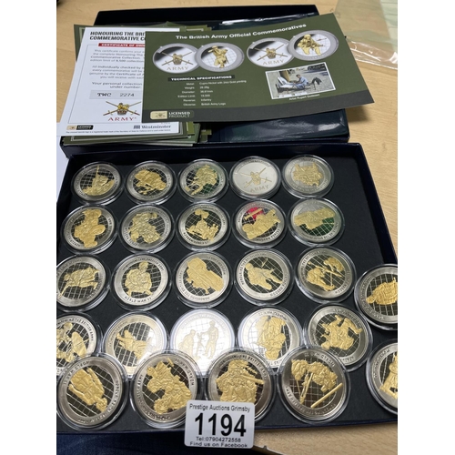 1194 - BRITISH ARMY COMMEMORATIVE COIN COLLECTION 26 COINS