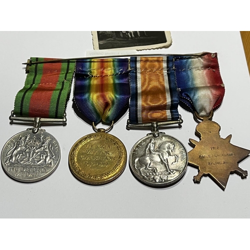 1207 - WW1 MILITARY MEDAL GROUP NAMED TO 7712 PTE S BLACKSHAW LINCS REGIMENT