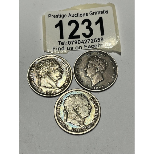 1231 - 3 X SILVER SHILLINGS 1826, 1816, 1816