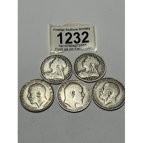 1232 - 5 x SILVER PRE 1920 FLORINS