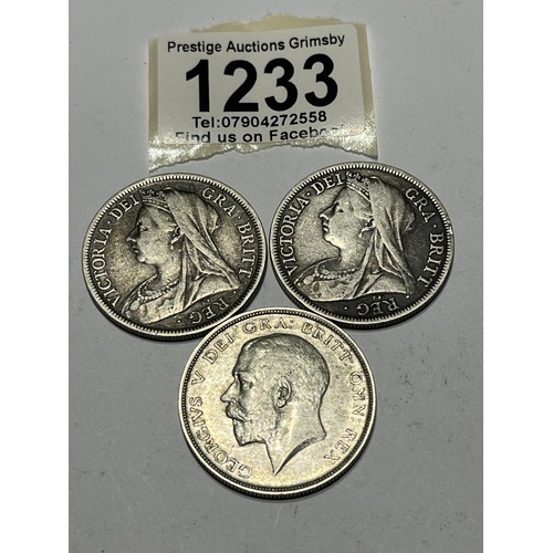 1233 - 3 X SILVER PRE 1920 FLORINS/HALF CROWNS