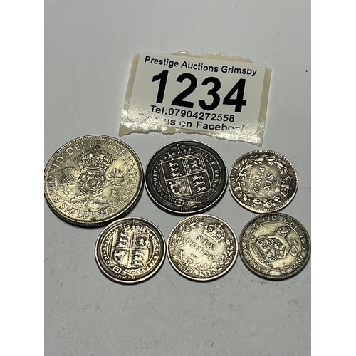 1234 - 6 X ASSORTED SILVER UK COINS