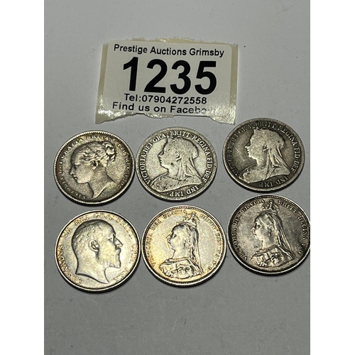 1235 - 6 x ASSORTED SILVER SHILLINGS