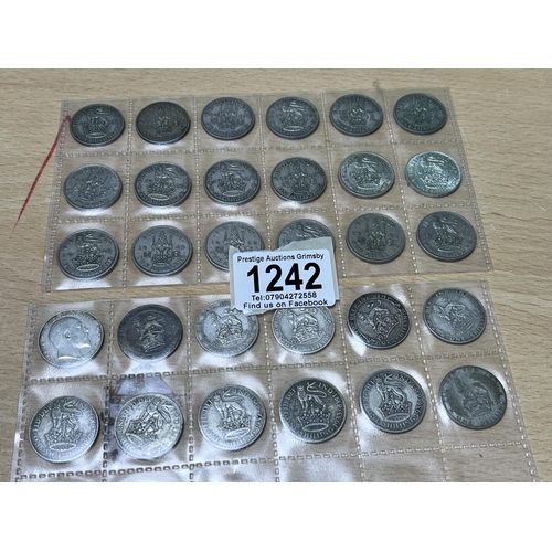 1242 - 20 X PRE 1947 SILVER SHILLINGS & 10 NOT PRE 1947 APPROXIMATELY 105G SILVER