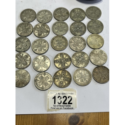 1322 - 25 PRE 1947 SILVER FLORINS 279G