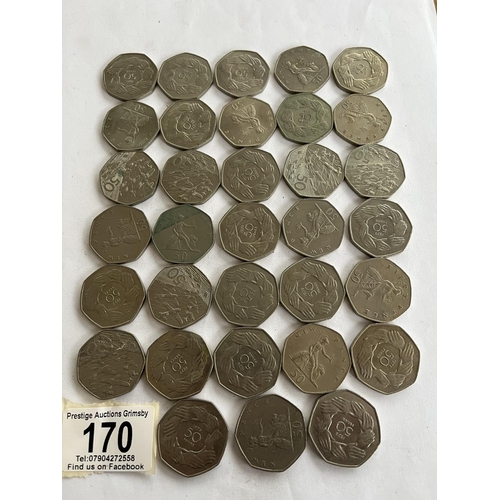 170 - 33 X QUEEN ELIZABETH 2ND OLD 50P COINS