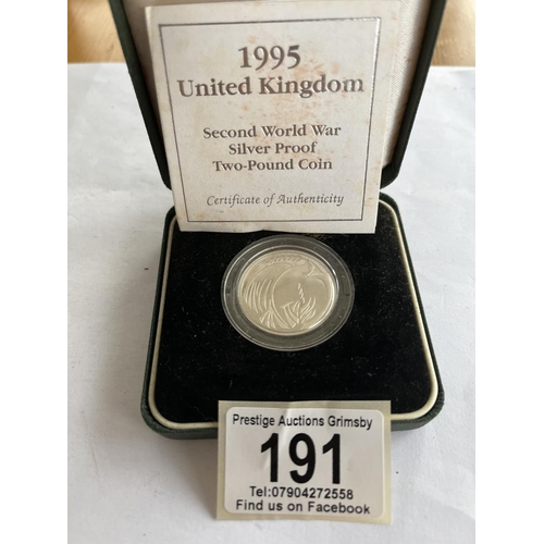 191 - ROYAL MINT 2ND WORLD WAR 1995 SILVER PROOF 2 POUND COIN