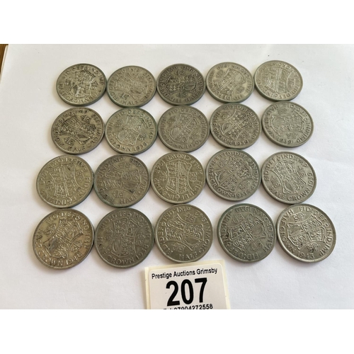 207 - 20 X PRE 1947 GOOD COLLECTABLE GRADE HALF CROWNS 279 GRAMS